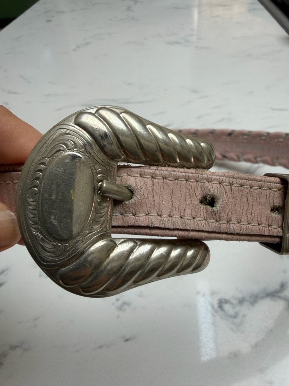 Circle Y Silver Women's Pink Beaded Leather Belt with Silver-Tone Buckle